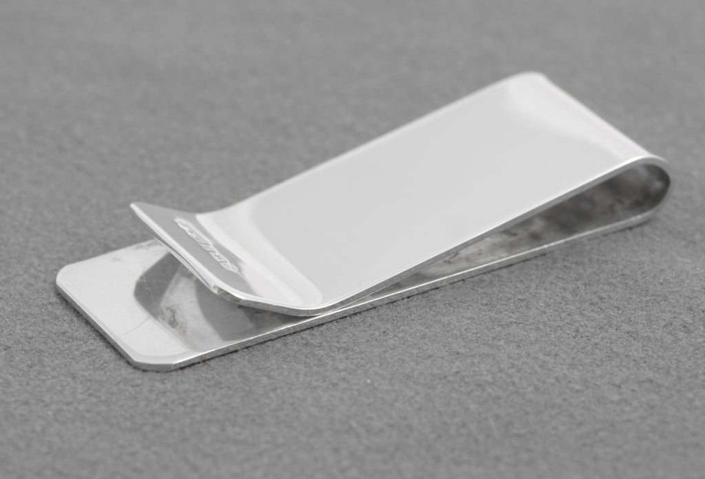 Angled reverse view of the sterling silver money clip