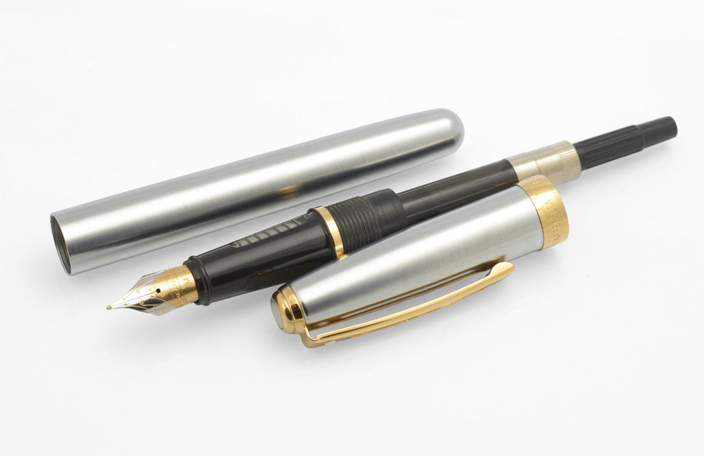 Sheaffer Prelude 342 GT Fountain Pen - Brushed Chrome & Gold Plated Trim - Medium Nib - Boxed - C3141