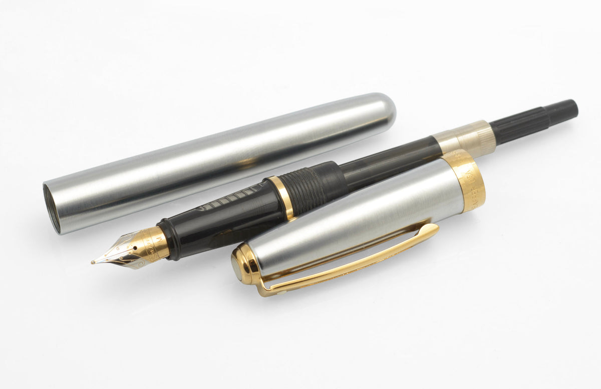Sheaffer Prelude 342 GT Fountain Pen - Brushed Chrome & Gold Plated Trim - Medium Nib - Boxed - C3141
