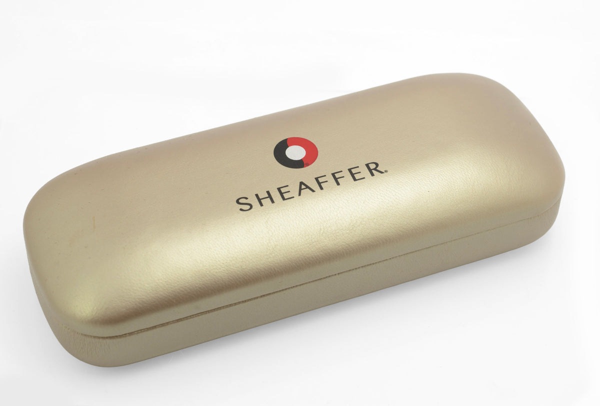 Closed champagne coloured Sheaffer hard presentation case