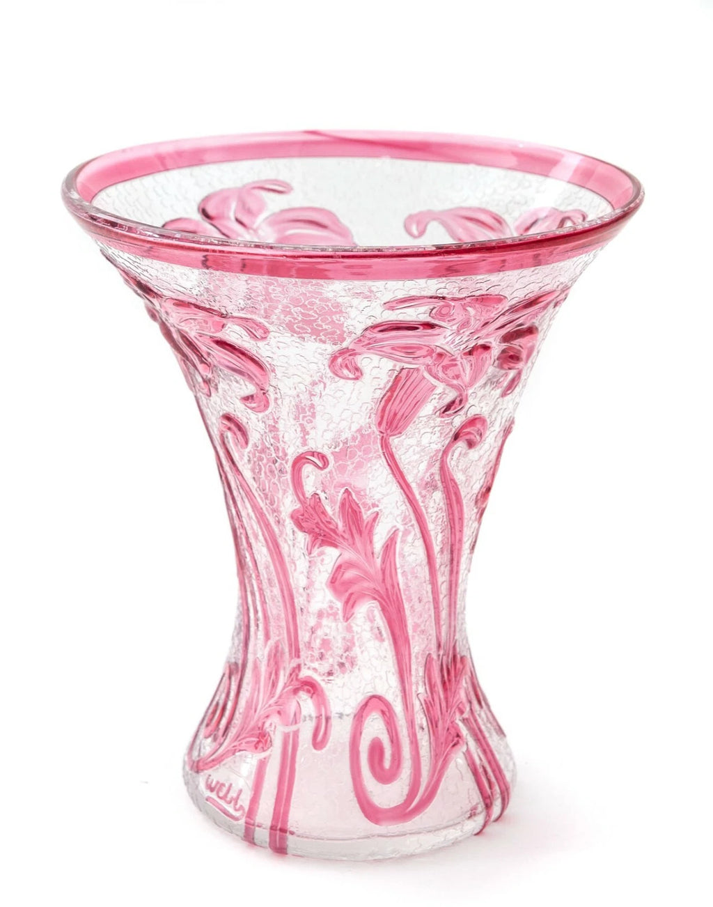 Antique Thomas Webb & Sons Cameo Fleur Art Glass Vase - Cranberry & Clear - Lily Design - c.1890 - 1766
