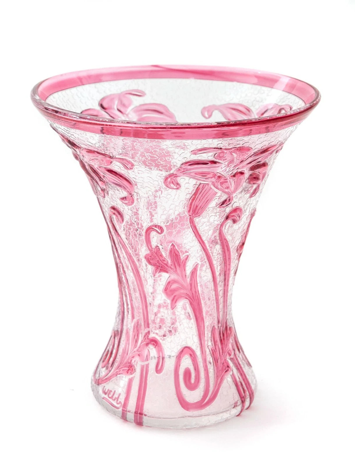 Antique Thomas Webb & Sons Cameo Fleur Art Glass Vase - Cranberry & Clear - Lily Design - c.1890 - 1766