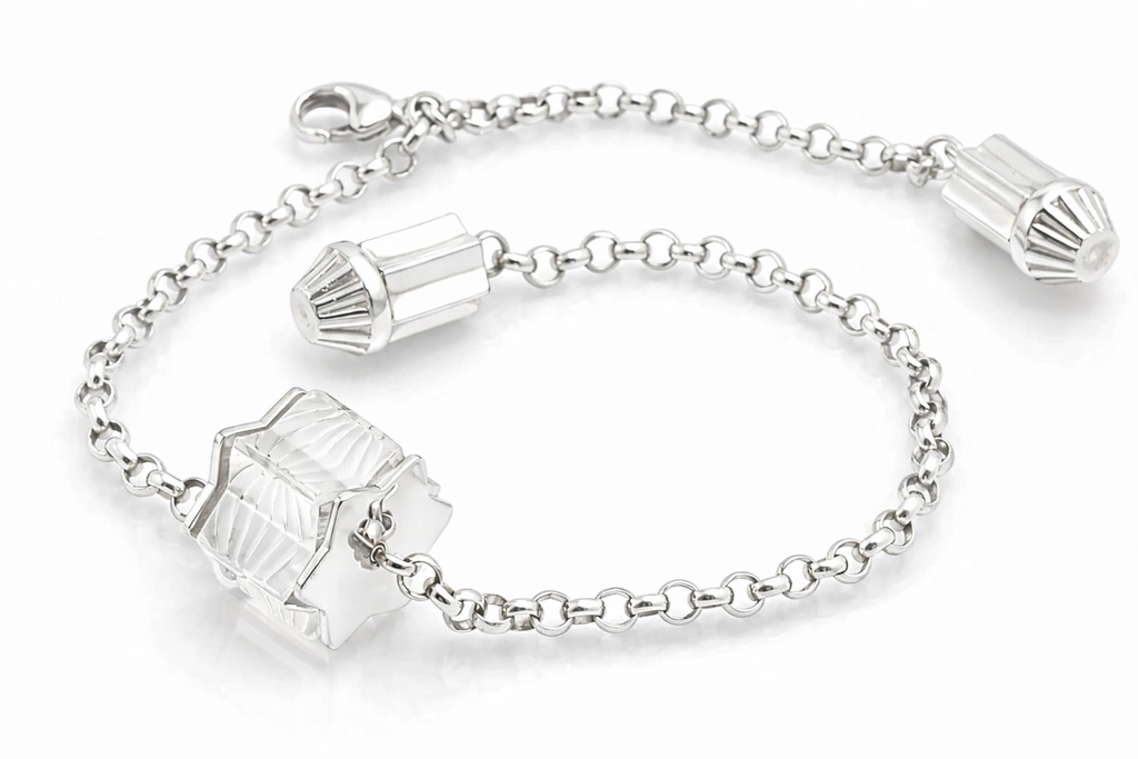 Lalique Glass & Sterling Silver Rare Astrid Star Designer Bracelet 