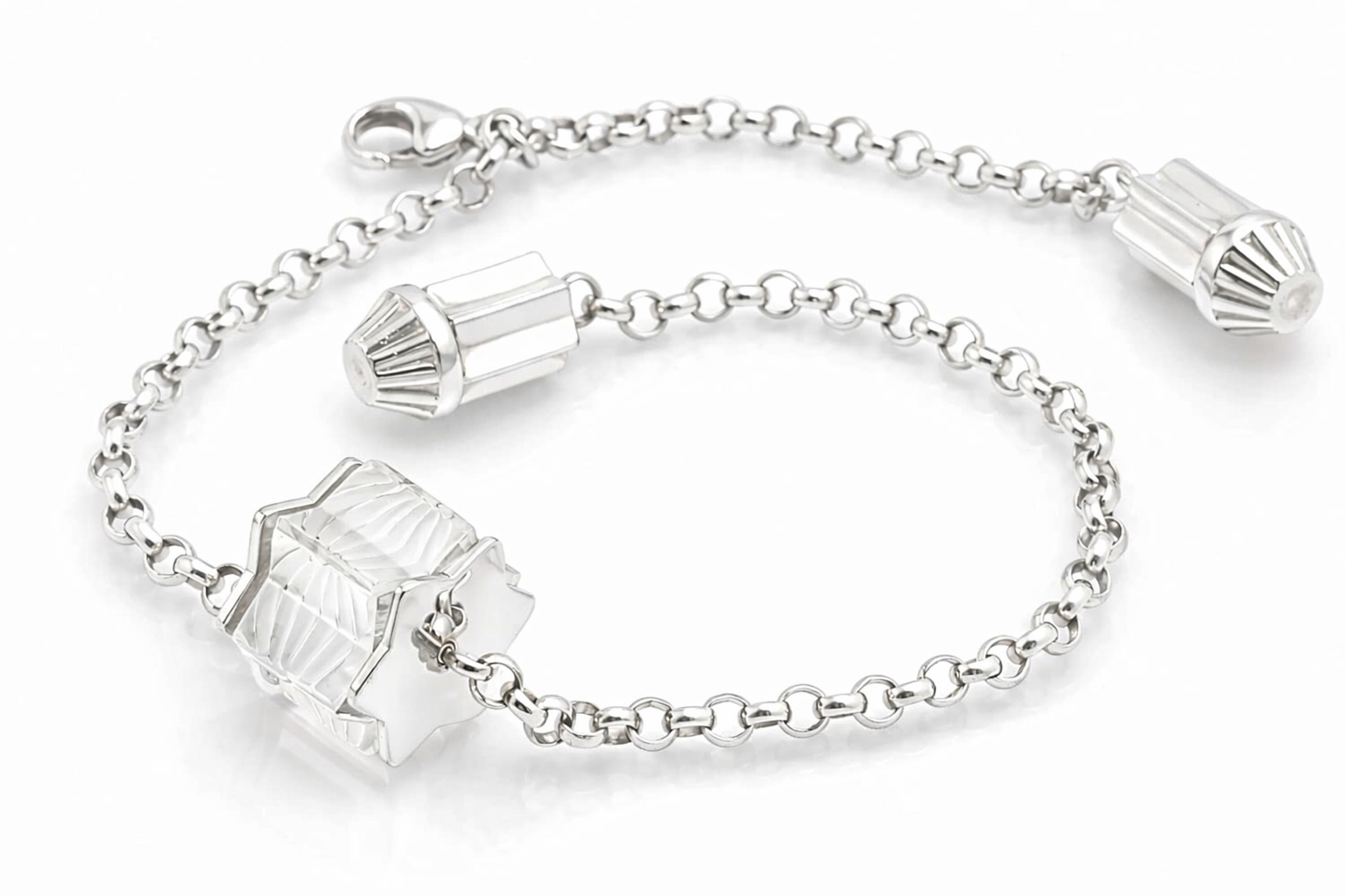 Lalique Glass & Sterling Silver Rare Astrid Star Designer Bracelet 