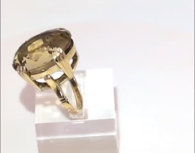 Vintage 9ct Gold Smoky Citrine Cocktail Ring - 25ct Deep-Cut Stone - UK Size K - C2837