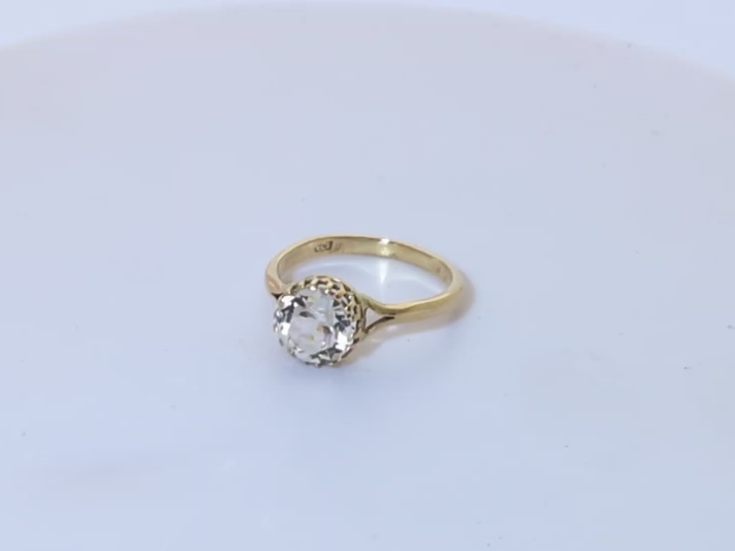Vintage 9ct Gold & Crystal Gem Solitaire Ring 1960's Hallmark Ladies UK Size Q (C878)