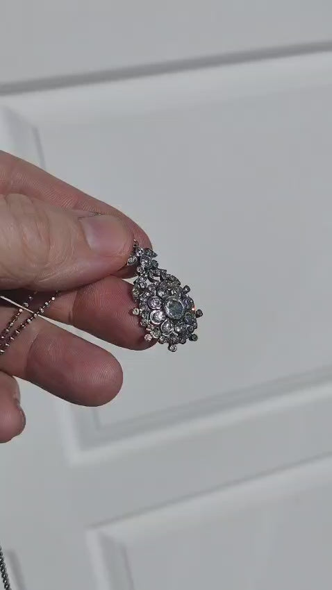 Antique Georgian Sterling Silver & Paste Glass Pendant With Later Chain Necklace (B2522)