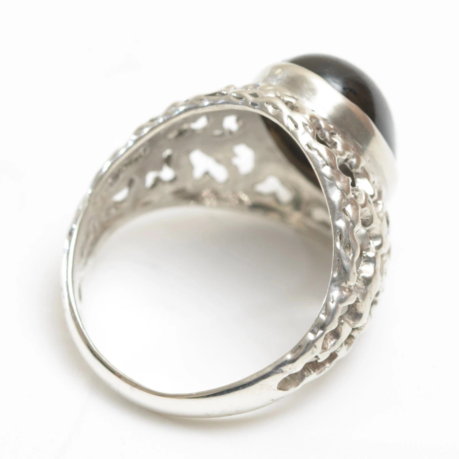 Vintage Sterling Silver Banded Agate Brutalist Statement Ring - 1970s - UK Size U½ - C2792
