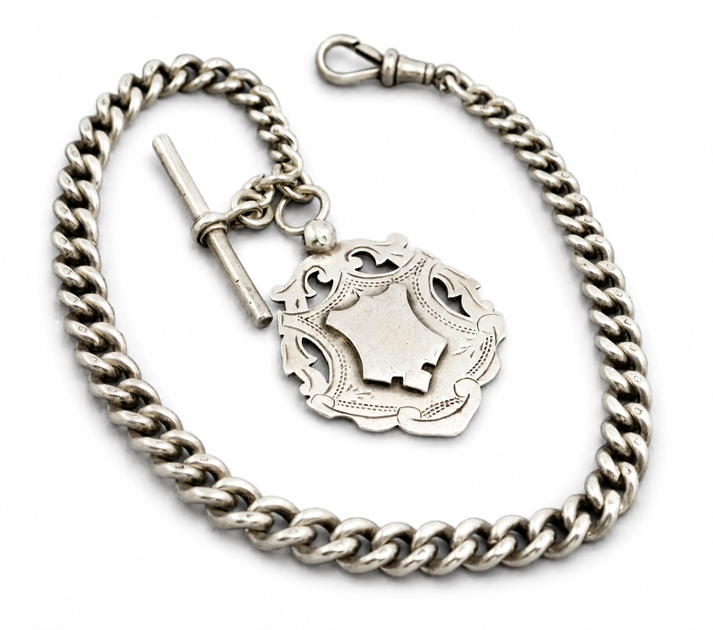 Antique Victorian Sterling Silver Graduated Albert Watch Chain
