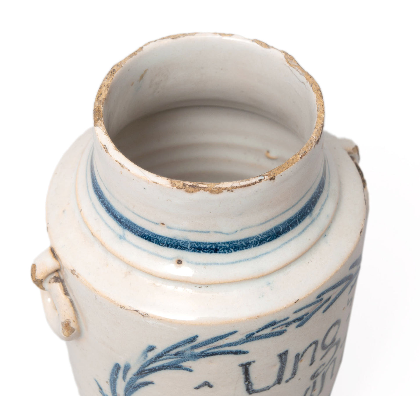 Antique Italian Faience Pottery Blue & White Drug Storage Jar/Albarello c1750 (Code 0039)