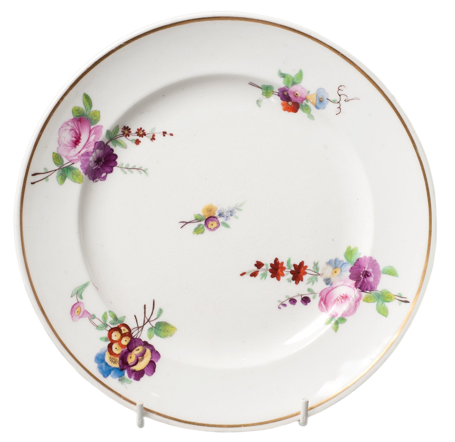 Antique Porcelain Plate Painted Swansea Type Floral Sprays and Gilt Rim c1820 (Code 0292)