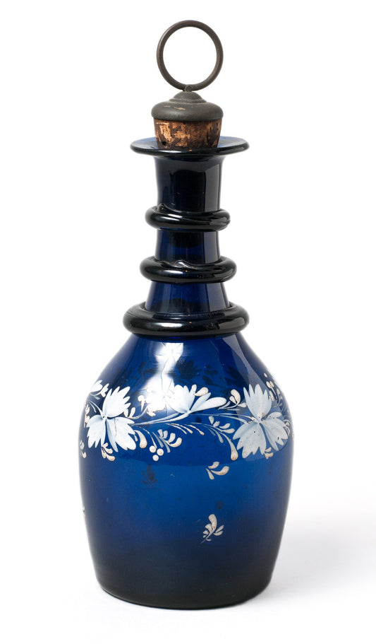 Antique Rare Georgian Bristol Blue Glass Decanter with Hand Painted Enamel c1790 (Code 0323)