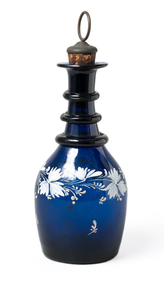 Antique Rare Georgian Bristol Blue Glass Decanter with Hand Painted Enamel c1790 (Code 0323)