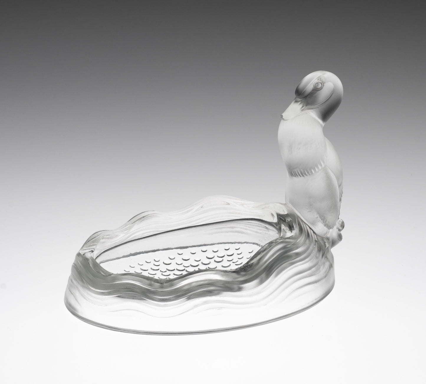 Verlys Art Deco Glass Dish of Duck Guarding Pond Moulded Mark c1930 (0360)
