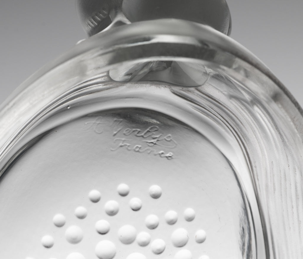 Verlys Art Deco Glass Dish of Duck Guarding Pond Moulded Mark c1930 (0360)