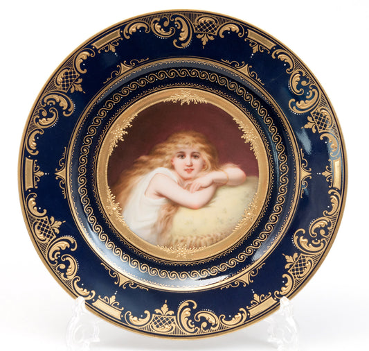 Antique Vienna Porcelain Hand Painted Portrait Plate - The Dreamer - H Stadler (Code 0434)