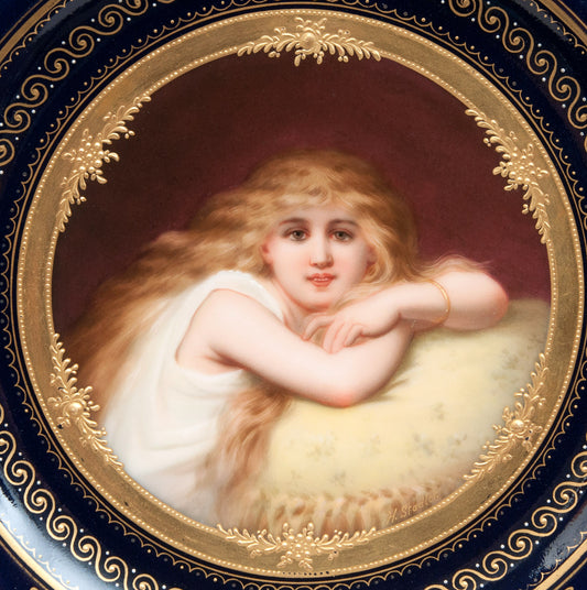 Antique Vienna Porcelain Hand Painted Portrait Plate - The Dreamer - H Stadler (Code 0434)