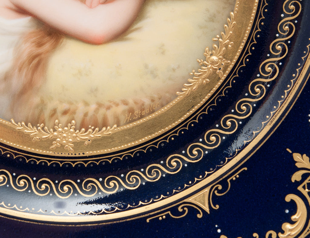 Antique Vienna Porcelain Hand Painted Portrait Plate - The Dreamer - H Stadler (Code 0434)