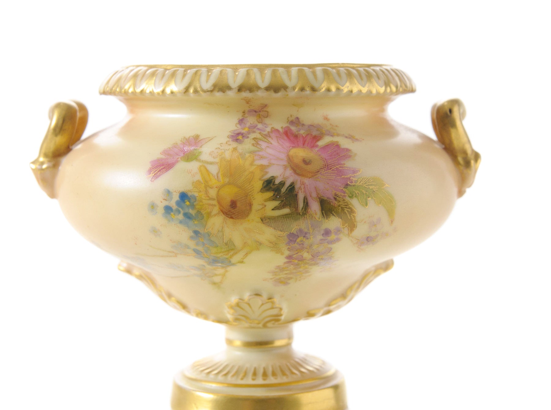 Antique Royal Worcester China Blush Ivory Pedestal & Pierced Reticulated Vase (Code 0519)