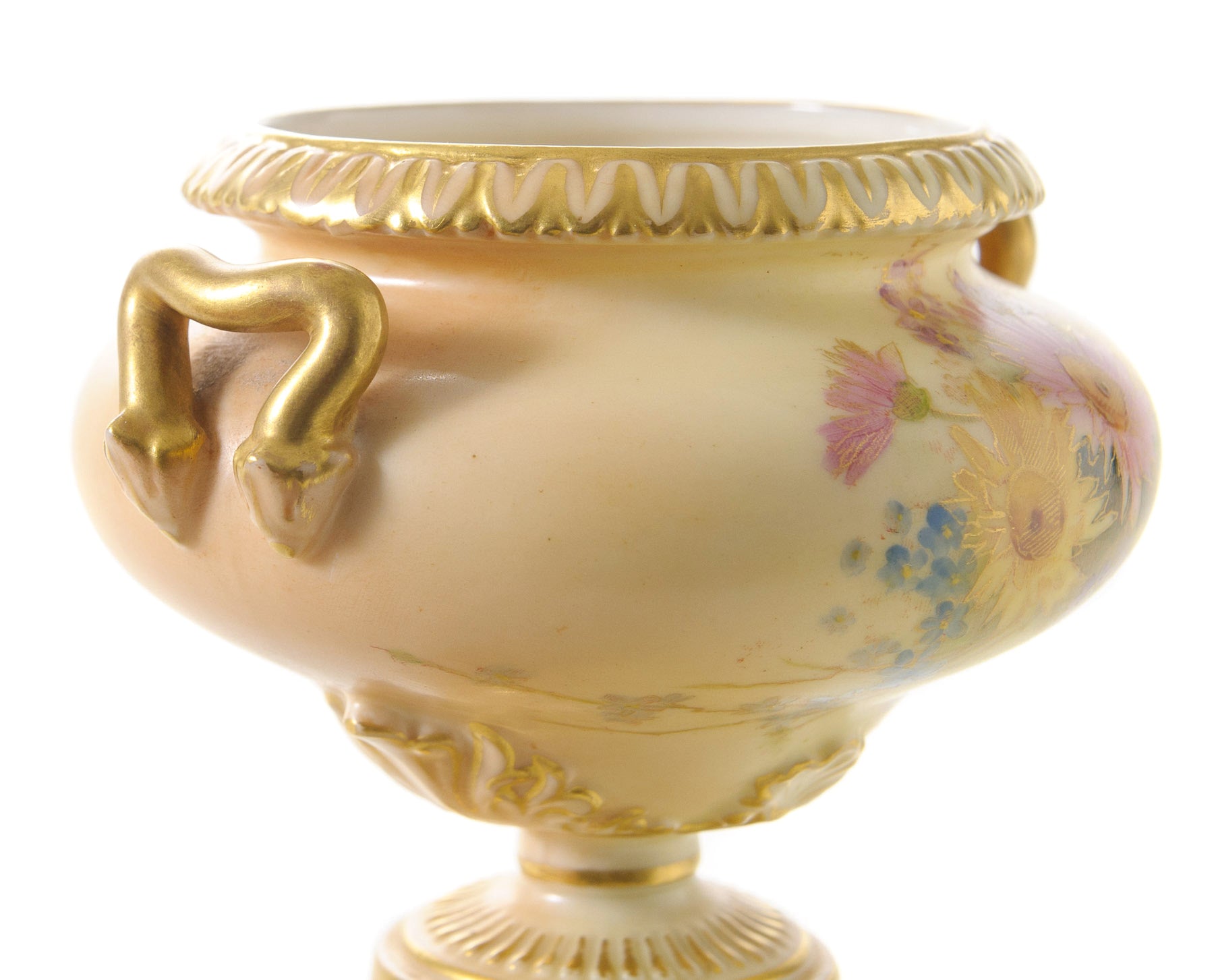 Antique Royal Worcester China Blush Ivory Pedestal & Pierced Reticulated Vase (Code 0519)