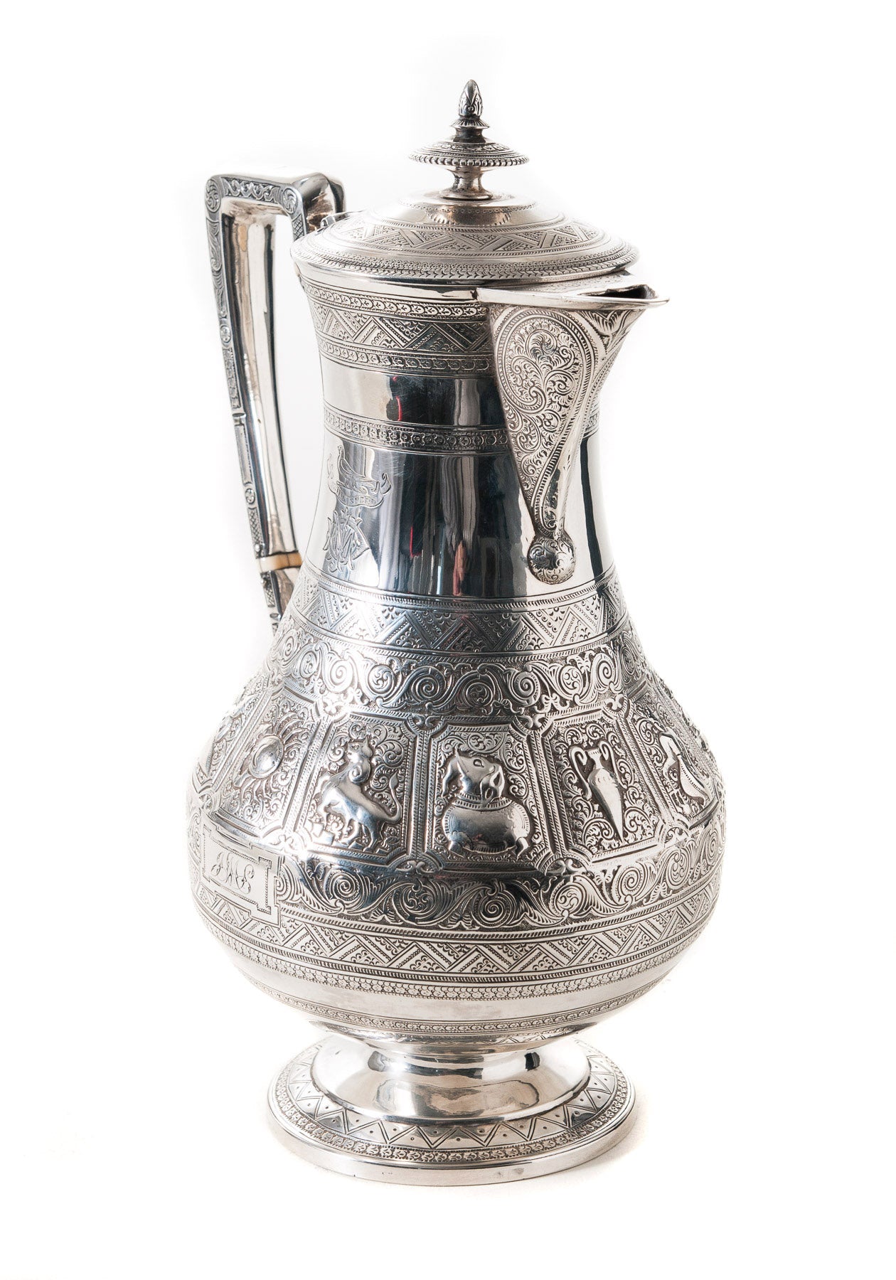 Antique Scottish Silver Zodiac Coffee Pot - Hamilton & Inches Edinburgh 1876 (Code 0529)