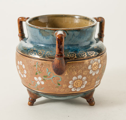 Antique Doulton Lambeth Stoneware Slaters Patent Tri Foot Vase or Planter c1910 (Code 0537)