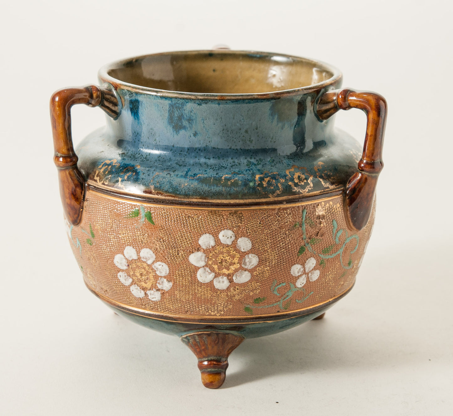 Antique Doulton Lambeth Stoneware Slaters Patent Tri Foot Vase or Planter c1910 (Code 0537)