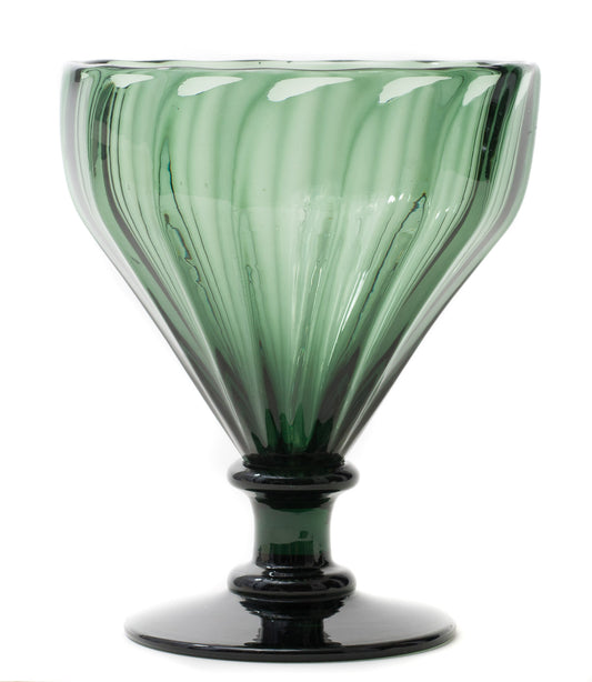 Antique Victorian Large Ribbed Green Glass Serving Rummer with Polished Pontil (Code 0543)