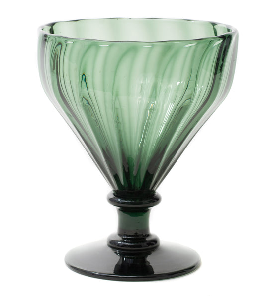 Antique Victorian Large Ribbed Green Glass Serving Rummer with Polished Pontil (Code 0543)
