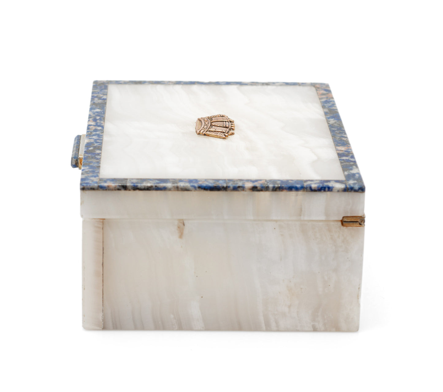 Fine Art Deco Onyx & Blue Stone Box with 9ct Gold Merchant Marine Navy Emblem (0560)
