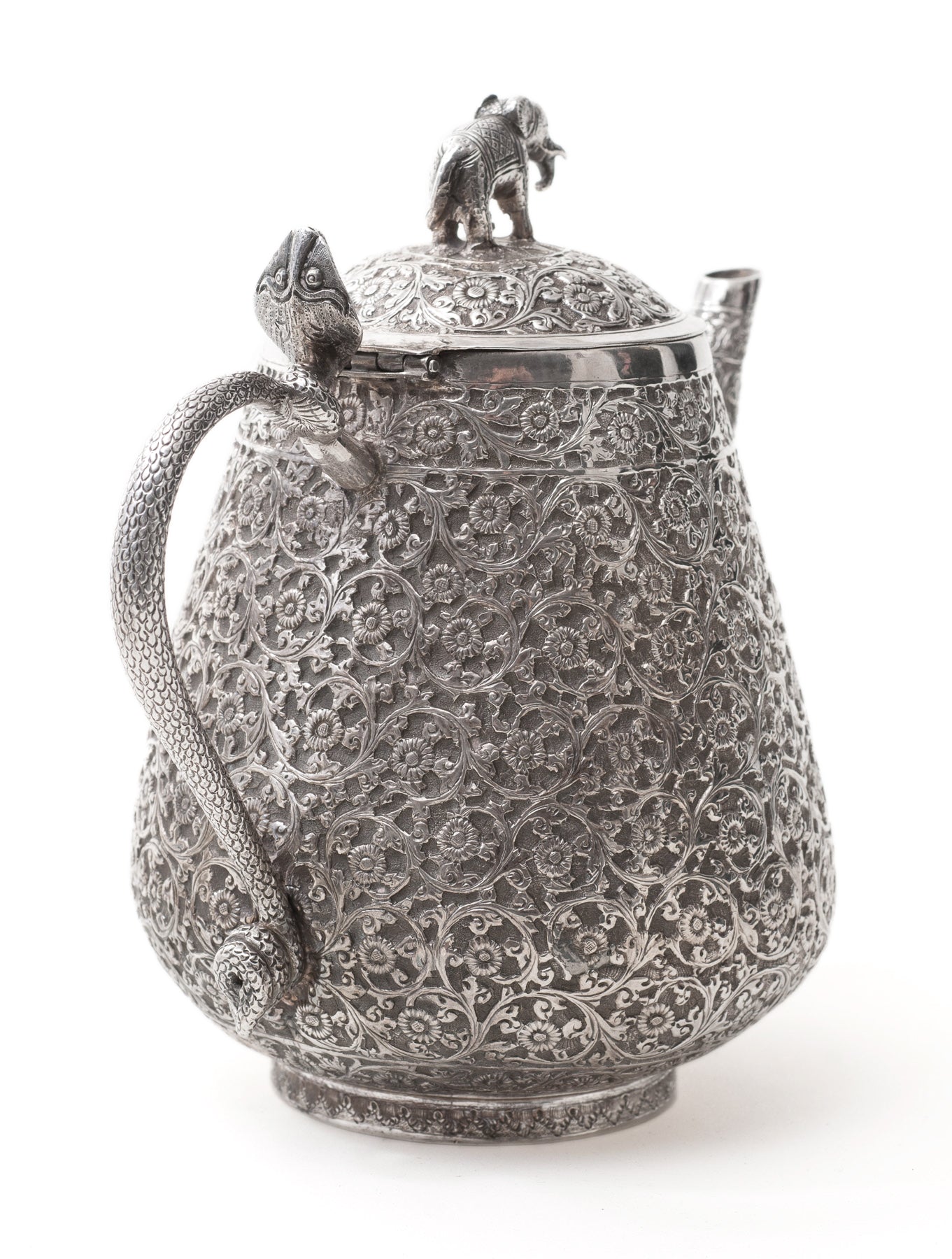 Fine Antique Indian Kutch Silver Tea Set with Elephant and Cobra Design c1850 (Code 0567)