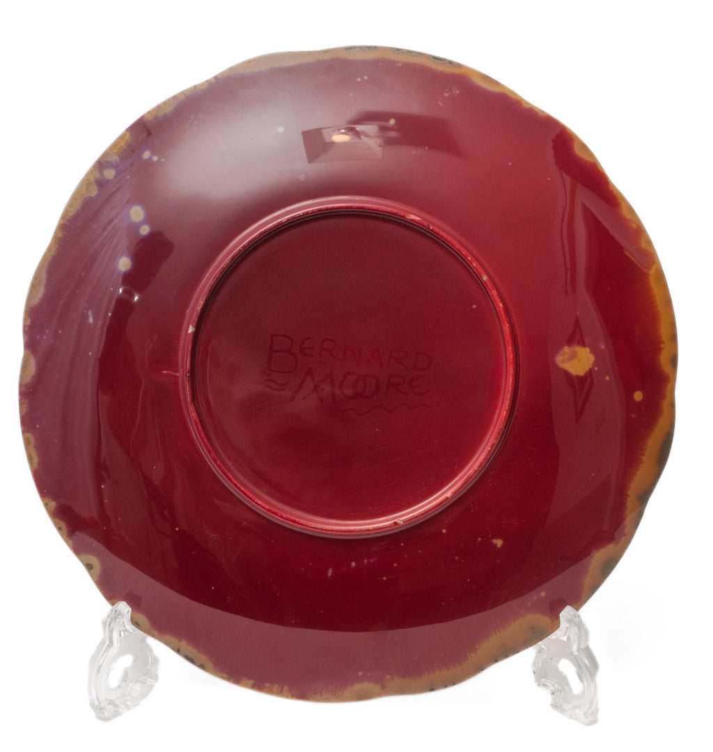 Signed Antique Bernard Moore Red Flambe & Crystalline Glaze Art Pottery Plate B (Code 0616)