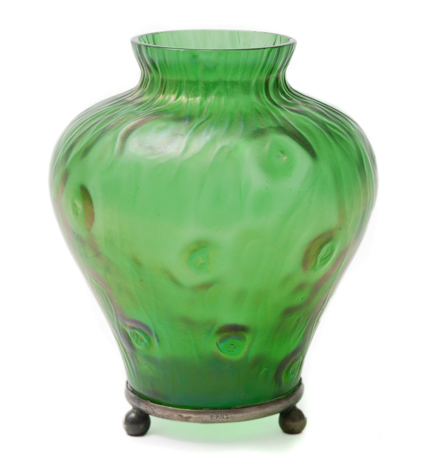 Loetz Art Nouveau Rusticana Iridescent Glass Vase With Silver Plated Mount (Code 0713)