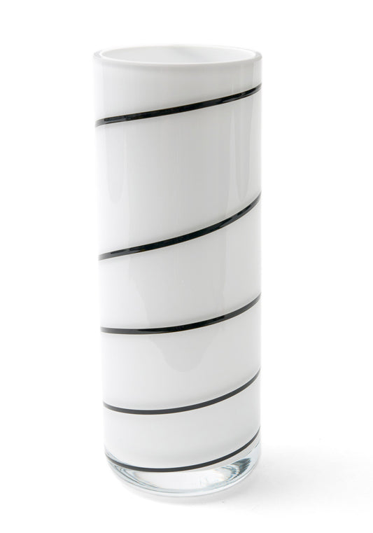 Carlo Nason Contemporary Murano Art Glass Vase in White with Black Spiral (Code 0732)