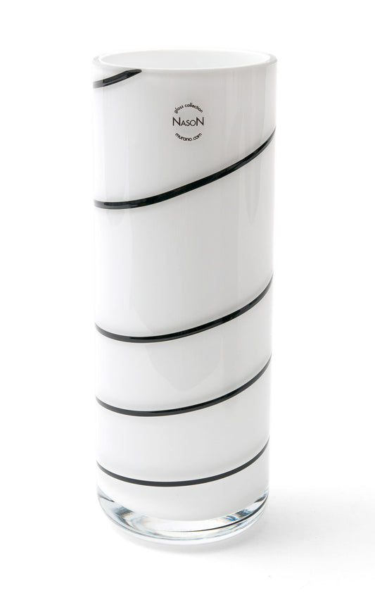 Carlo Nason Contemporary Murano Art Glass Vase in White with Black Spiral (Code 0732)