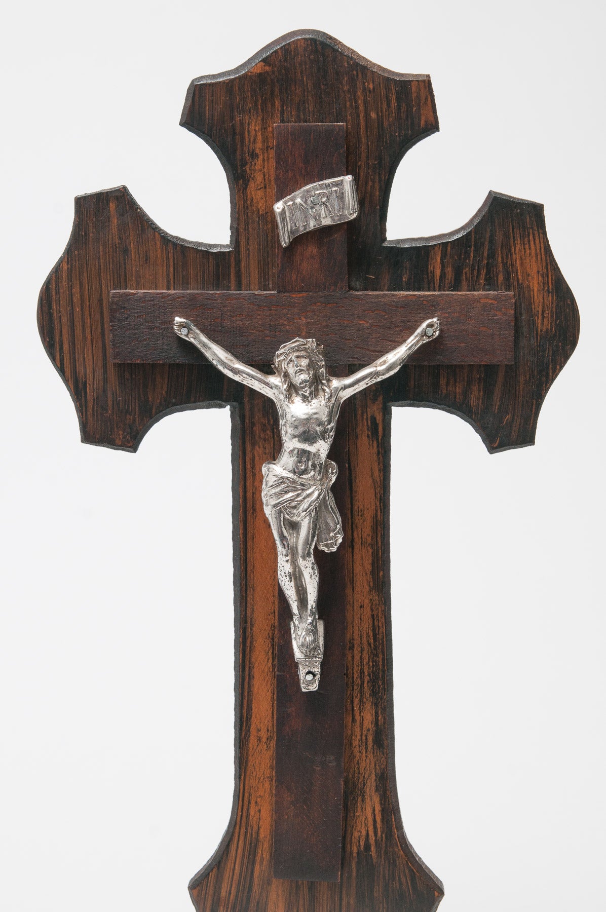 Antique Scumble Painted Wooden Altar Crucifix Cross with Cast Metal Christ (Code 0867)