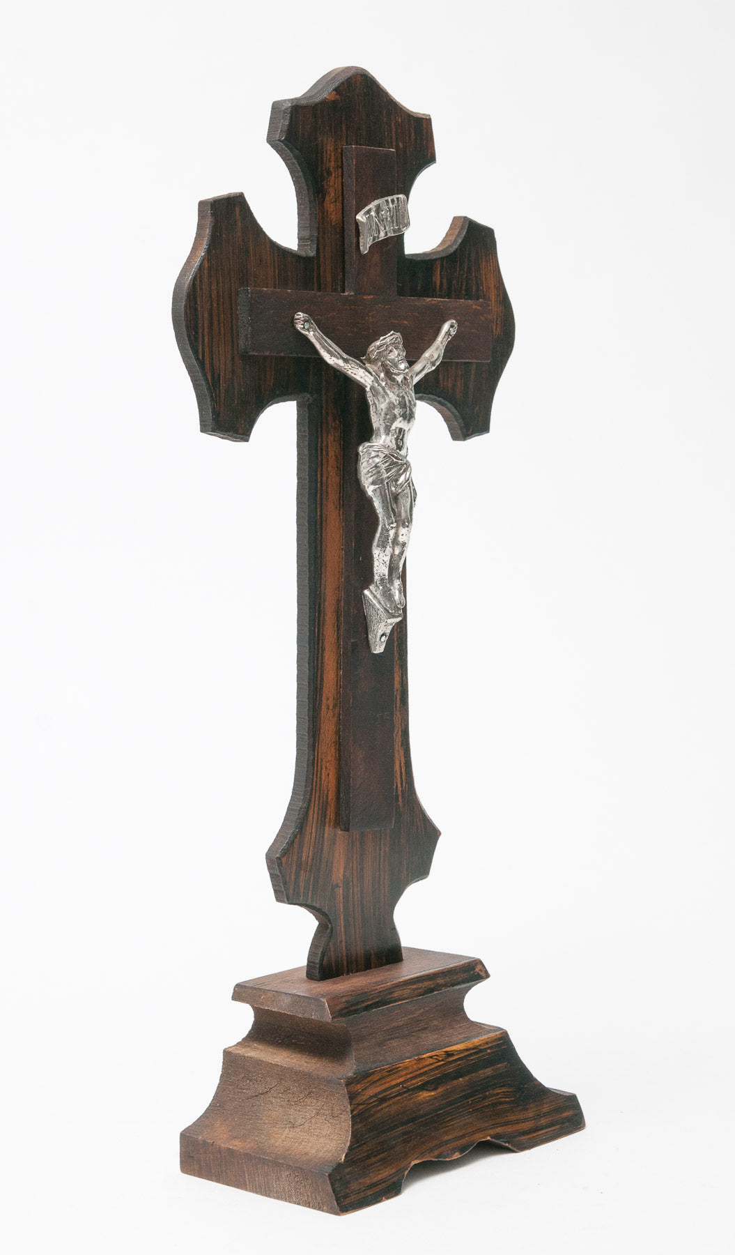 Antique Scumble Painted Wooden Altar Crucifix Cross with Cast Metal Christ (Code 0867)