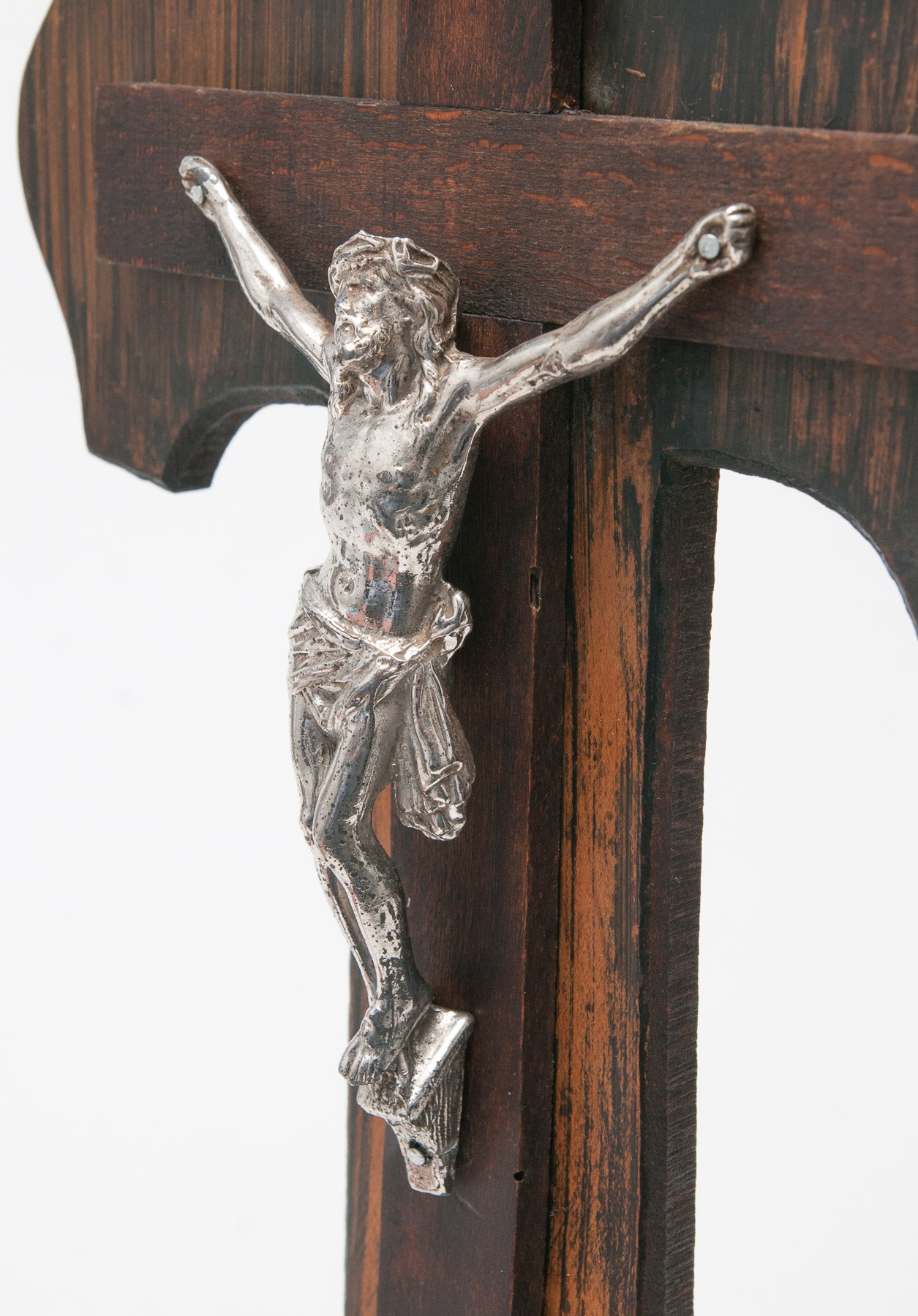 Antique Scumble Painted Wooden Altar Crucifix Cross with Cast Metal Christ (Code 0867)