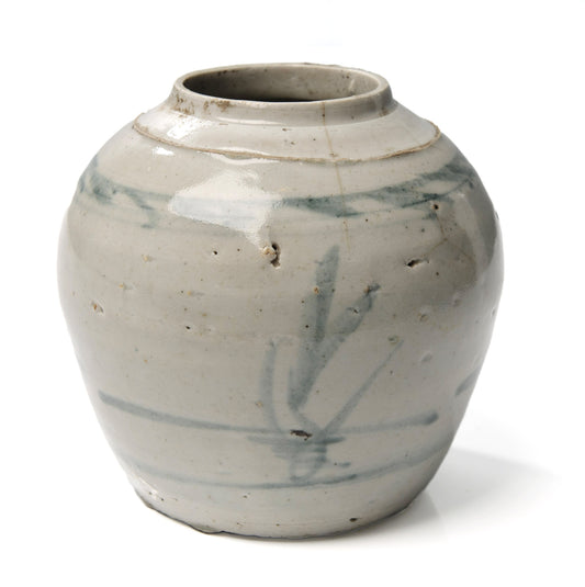 Antique Chinese Late Ming Period Stoneware Storage Jar with Brush Stroke Design (Code 1051)