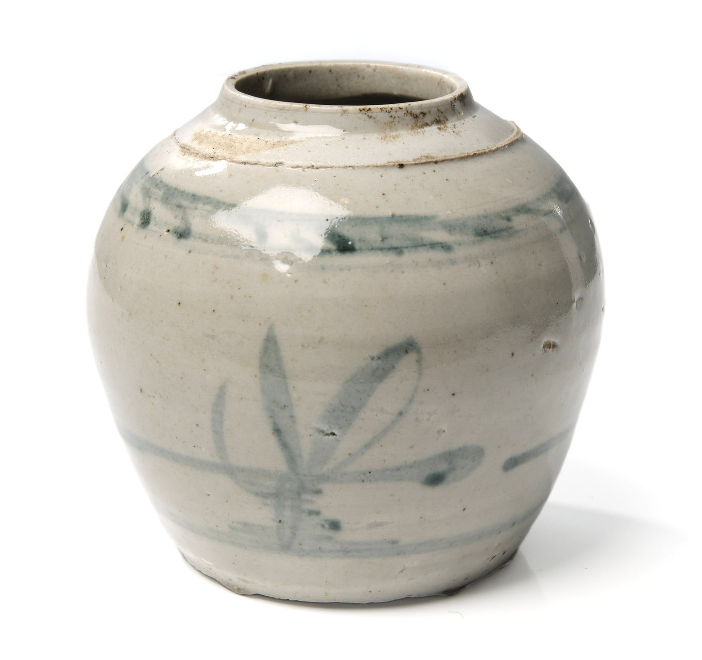 Antique Chinese Late Ming Period Stoneware Storage Jar with Brush Stroke Design (Code 1051)