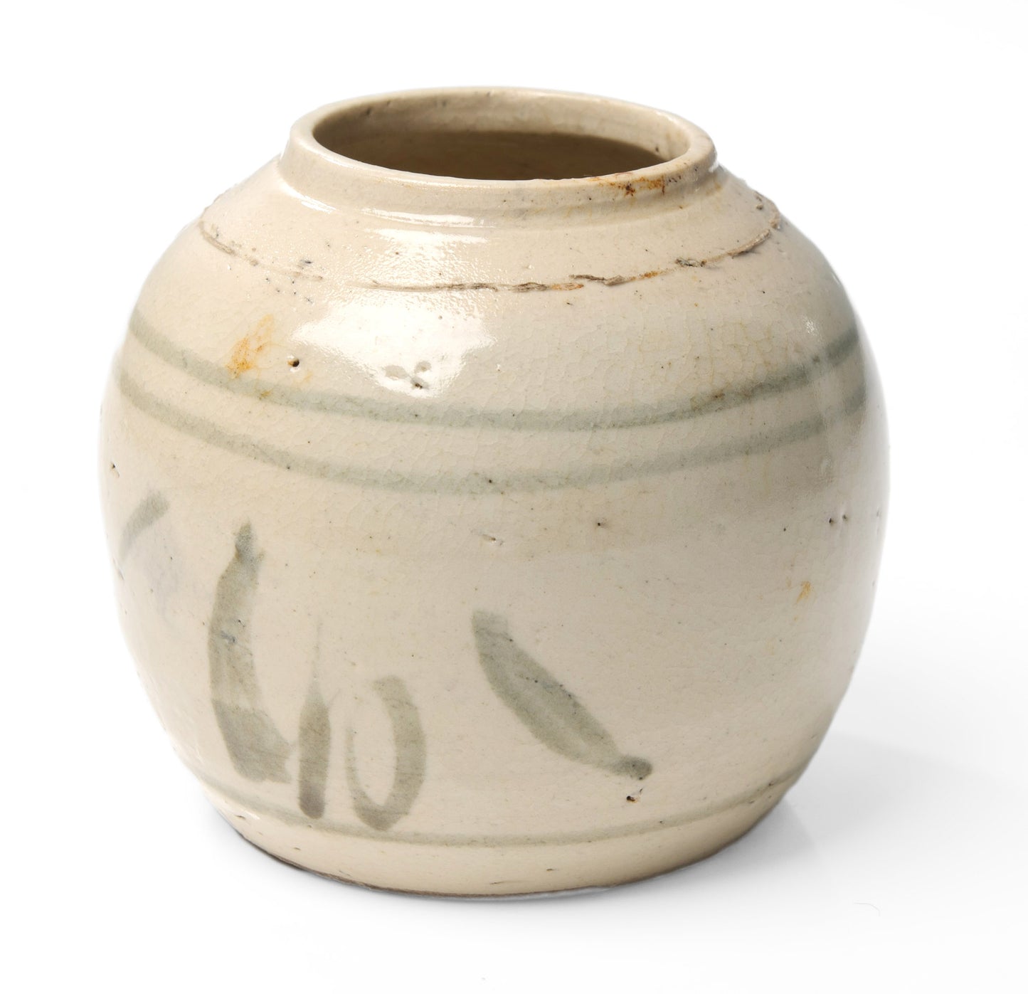 Antique Chinese Late Ming Period Stoneware Storage Jar with Grey/Green Design (Code 1052)