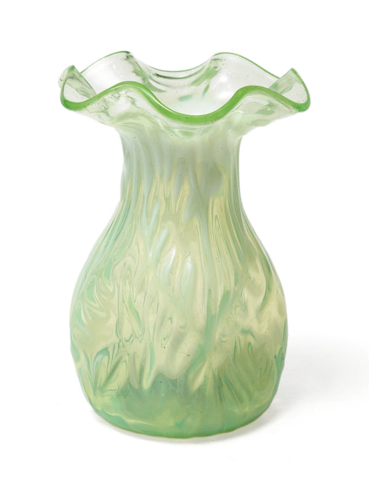 Rare Antique John Walsh Walsh Opaline Brocade Green Vaseline Glass Vase c1890 (Code 1071)