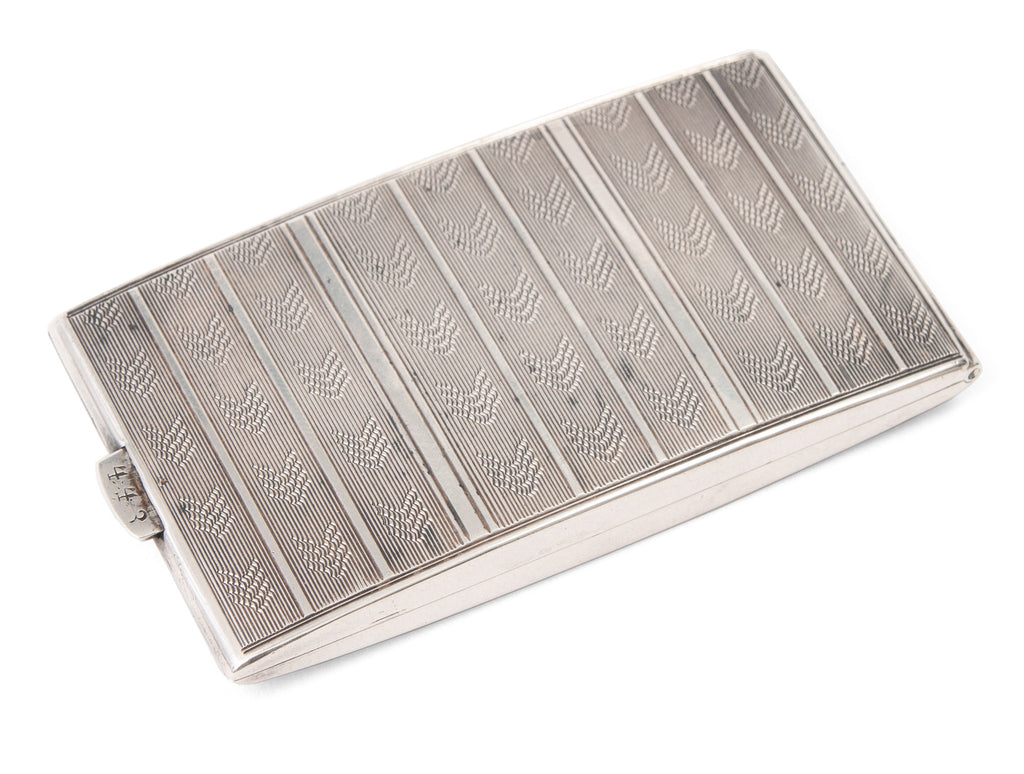 Art Deco Solid Silver Engine Turned & Enamel Cigarette Case - Polish/Poland