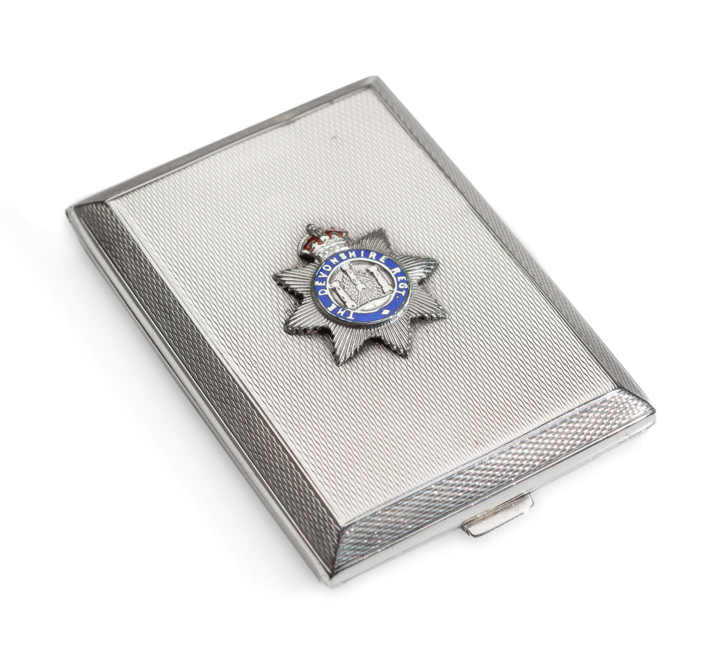 Art Deco Devonshire Regiment Silver & Enamel Match Book Vesta Case with Insignia