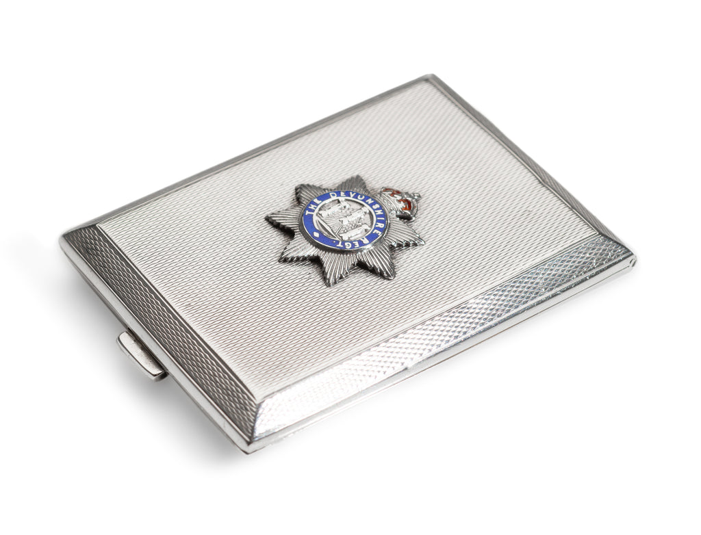 Art Deco Devonshire Regiment Silver & Enamel Match Book Vesta Case with Insignia