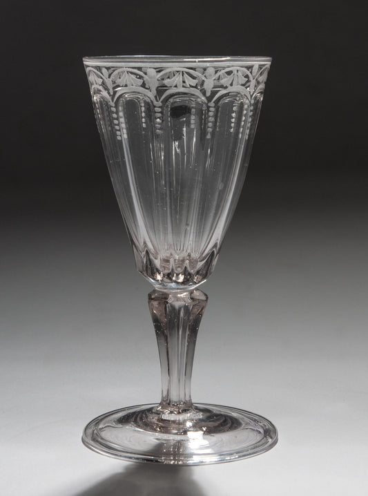 Antique Georgian Period Bohemian Silesian Engraved Glass Wine Goblet c1780 (Code 1247)