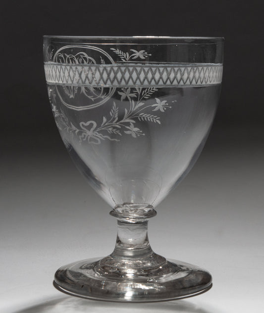 Antique Regency Large English Lead Glass Presentation Wheel Engraved Rummer (Code 1251)