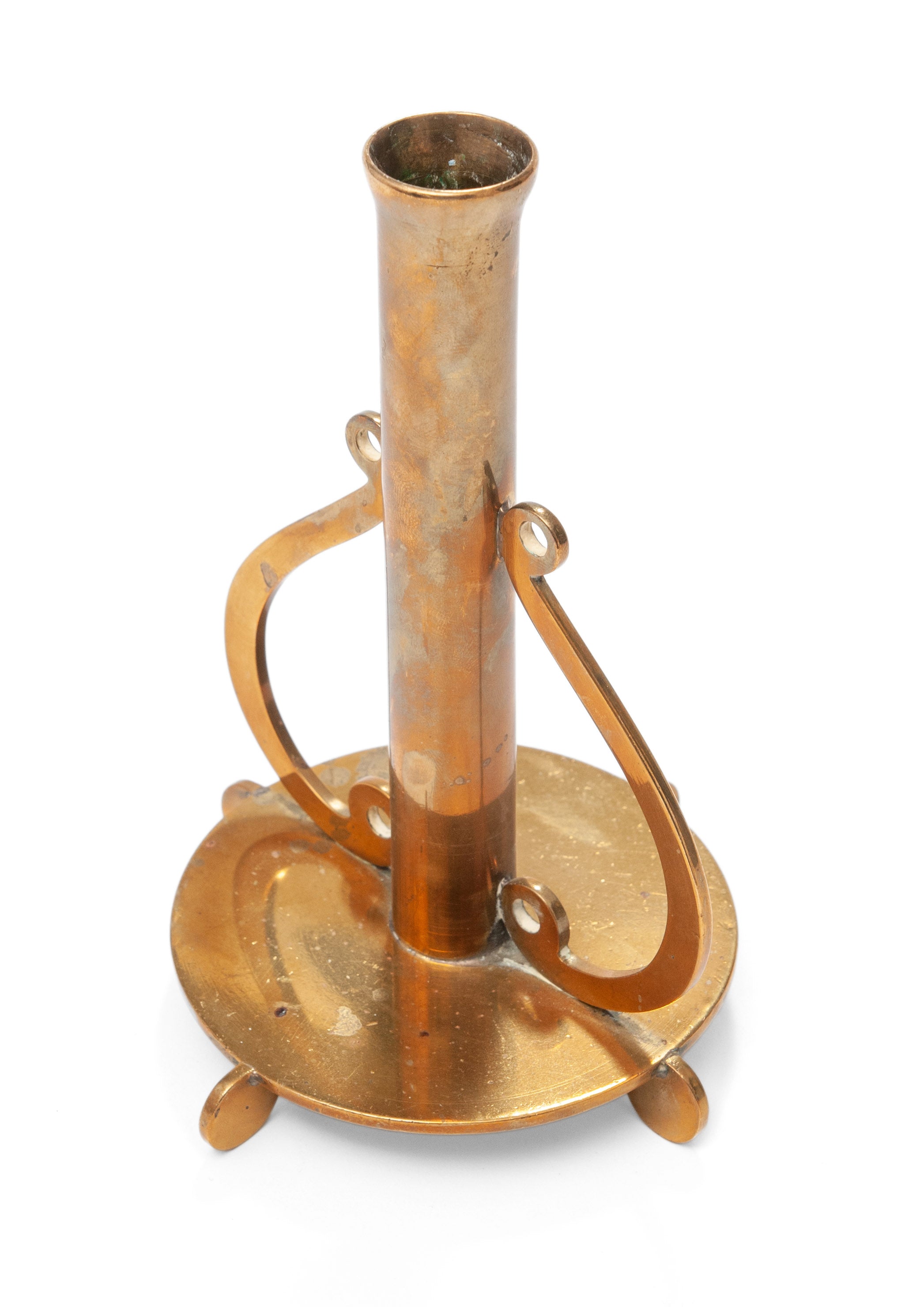 Antique Arts & Crafts Hand Made Brass Candlestick with Decorative Scrolls (Code 1269)