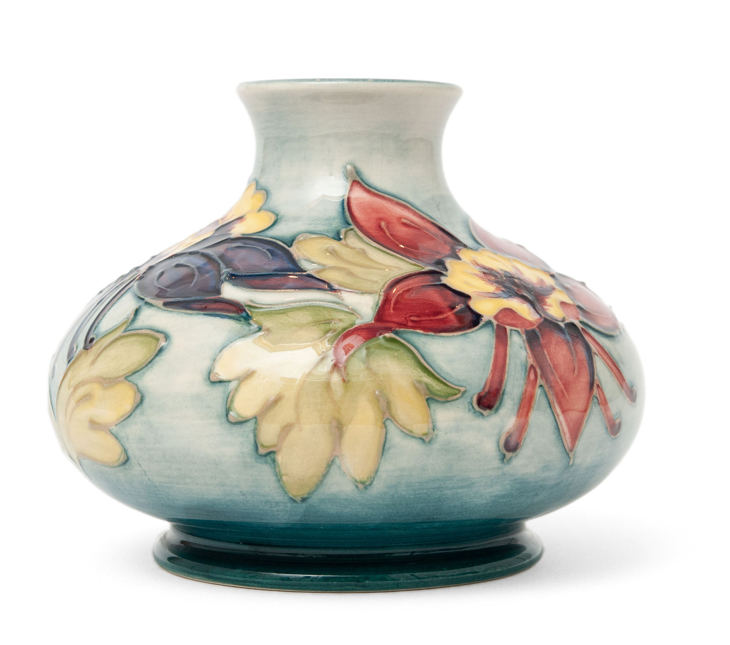 Vintage Moorcroft Art Pottery Columbine Pattern Vase with Sea Green Ground (Code 1432)