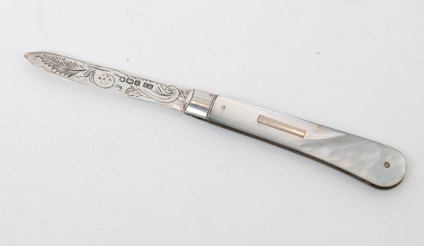 Antique George V Folding Silver & Mother of Pearl Fruit Pocket Knife (Code 1145)